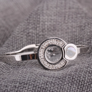 Elegant 316L stainless steel bangle with floating crystals and shell inlay for women