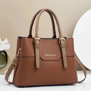 Minimalist large brown lychee texture crossbody bag with khaki handles for women