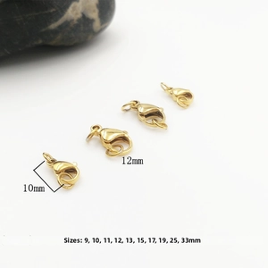 Polished 18K gold plated lobster clasps in 10mm and 12mm sizes for jewelry making
