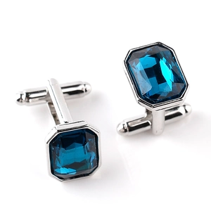Elegant Alloy Deep Blue Emerald Cut Crystal Cufflinks For Men Women Business Wedding Shirt Accessory Fashion Jewelry Gift