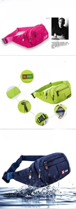 Detail of waterproof Oxford cloth fabric and multi-layer storage on sports waist bag