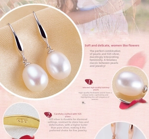 Macro shot of S925 sterling silver hallmark and natural freshwater pearl earrings