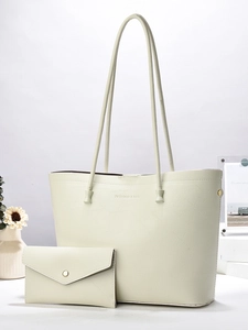 Elegante borsa tote bianco sporco con trama a foglia e pochette a busta coordinata