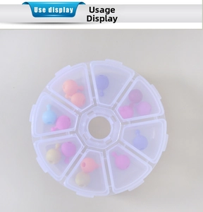 Top view of circular 8-grid clear plastic storage box with individual compartments