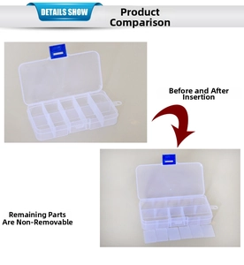 Detailed comparison of adjustable plastic storage box with removable dividers and blue latches