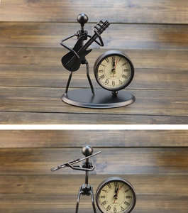Decorative vintage iron musician desk clock with guitar and flute player design