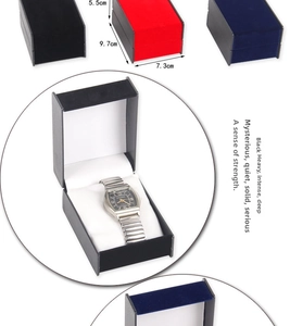 Detail view of the PU leather watch storage box showing internal dimensions 9.7x7.3x5.5 cm