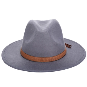 Classic gray wool felt jazz fedora hat with brown snakeskin pattern band and tassel
