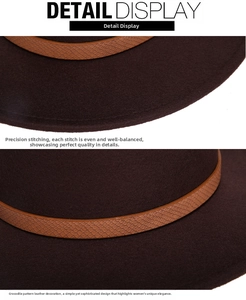 Detailed close-up of stitching and brown faux crocodile skin band on a wool jazz fedora