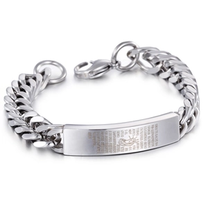 Gourmette punk pour homme en acier inoxydable avec plaque religieuse gravée et lien