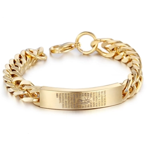 Bracelet gourmette doré en acier inoxydable pour homme avec plaque gravée Ave Maria