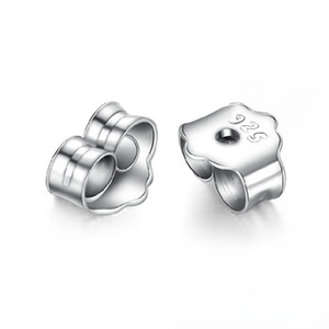 Close-up of 925 sterling silver earring backs with authentic hallmark stamp