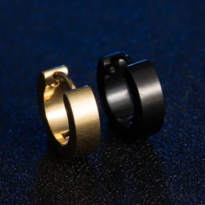 Minimalist C-shaped stainless steel hoop earrings in matte gold and black finish