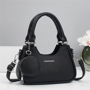 Women Shoulder Bag Litchi Grain PU Leather Half Moon Tote Crossbody With Round Coin Purse Minimalist Fashion Handbag