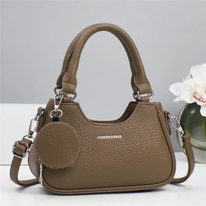 Minimalist dark brown pebbled faux leather handbag and shoulder bag with small coin purse