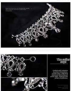 Detail of eco-friendly alloy wedding crown featuring sparkling Austrian crystals