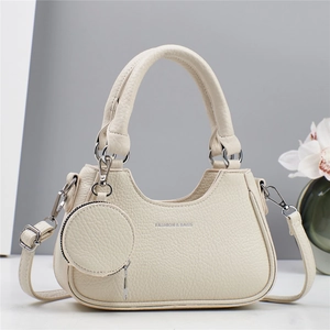 Chic beige lychee leather hobo handbag with coin purse and adjustable strap