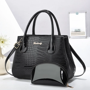 Women Handbag And Pouch Crocodile Texture Glossy PU Leather Tote Crossbody Bag Street Fashion Daily Use