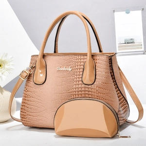 Chic apricot crocodile pattern tote bag set with detachable strap and small purse