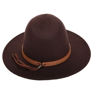 Classic brown wool felt jazz fedora hat with woven tassel band for women