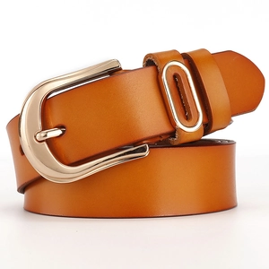 Women's Genuine Split Cowhide Leather Belt With Gold Alloy Pin Buckle Versatile Casual Fashion Decorative Waist Strap