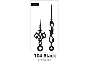 Detail of 104 black vintage hollowed clock hands measuring 57mm and 87mm