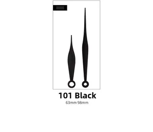 Detail view of model 101 black clock hands set with 63mm hour and 98mm minute pointers