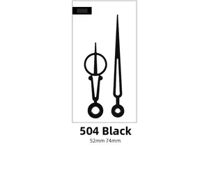 Macro detail of model 504 black metal clock hands sized 52mm and 74mm for wall clocks