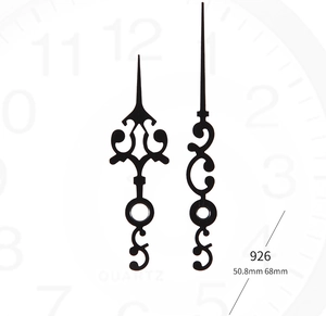 Macro detail of model 926 vintage black baroque style clock hands 50.8mm and 68mm