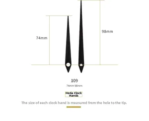 Juego de manecillas de reloj negras minimalistas, medidas de detalle 74mm y 98mm