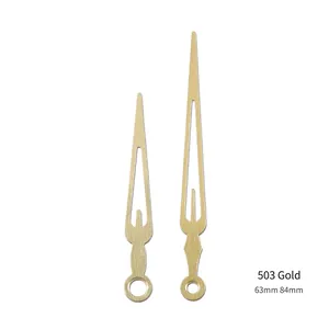 Gold hollow spear-shaped quartz wall clock hands model 503 sized 63mm and 84mm