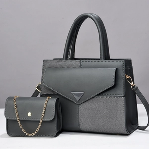 Dark gray women's shoulder bag and small coin purse set with elegant patchwork design