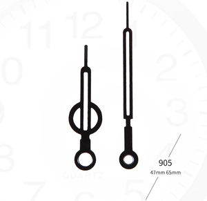Detail of Model 905 black clock hands, 47mm and 65mm lengths for quartz wall clock DIY