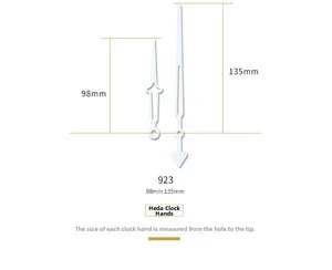 Vue détaillée des aiguilles d'horloge 923 blanches avec longueurs de 98mm et 135mm