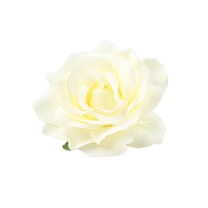 Close-up of a blooming cream white faux rose head with realistic petal textures