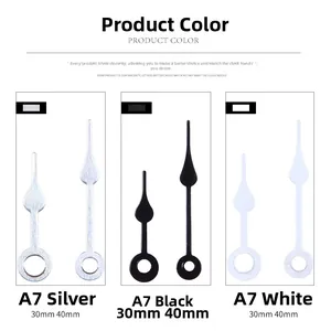 Comparaison détaillée des aiguilles d'horloge A7 en aluminium argenté, noir et blanc