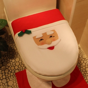 Three-piece Santa Claus toilet seat cover and rug set for Christmas bathroom decoration