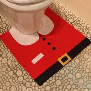 Three-piece Santa Claus toilet seat cover set and U-shaped rug for Christmas home decor