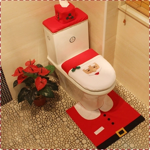 Christmas Santa Claus Toilet Seat Cover And Tank Cover And Rug Non-Woven Fabric Flannel Bathroom Decor Festive Holiday