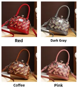 Collage of large capacity handbags in red, dark grey, coffee, and pink with H monogram