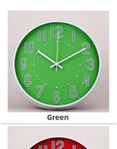 Detailed comparison of green and red silent wall clocks with artistic double-line digits