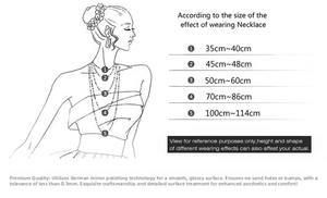 Illustrated guide showing different necklace lengths on a woman silhouette for size reference