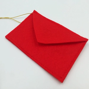 Red felt envelope Christmas tree ornament with gold hanging string for candy or cards