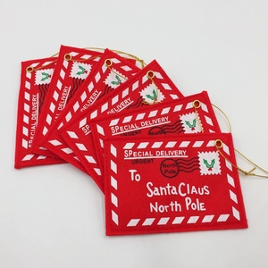 Red felt Christmas envelope hanging decorations for Santa letters and festive candy bags