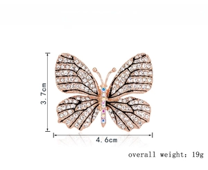 Detailed size chart of a crystal butterfly brooch showing width 4.6cm and height 3.7cm