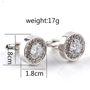 Gemello tondo in argento con zircone bianco per camicie da uomo e abbigliamento formale