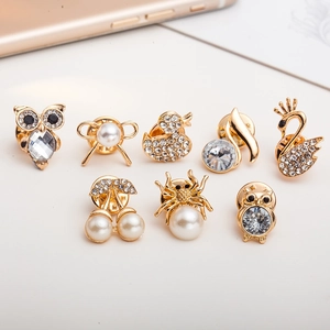 Alloy Brooch Pins Rhinestones Faux Artificial Pearls Animal Owl Swan Cherry Shape Fashion Jewelry Women Clothing Decoration