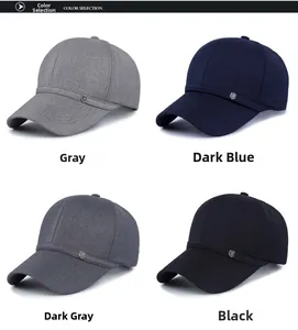 Selection of four cotton baseball caps in light grey, dark blue, dark grey, and black