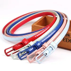 Fashion Women Skinny Faux Leather Belt Candy Color Slim Waist Belt With Alloy Pin Buckle Decorative Dress Jeans Accessories