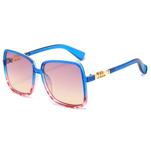Square oversized sunglasses with blue floral gradient frames and gradient lenses